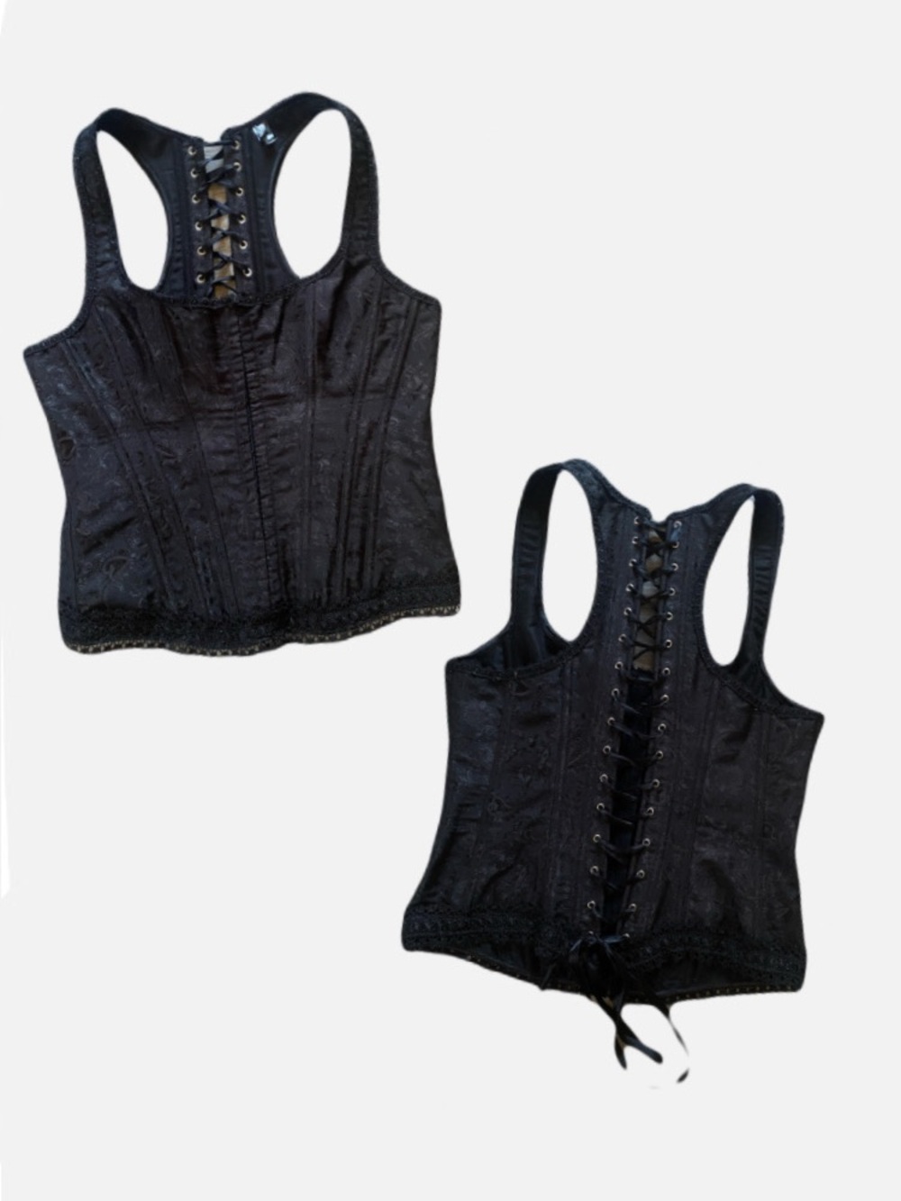 Black Lace Up Corset Halter Top with Lace Trim